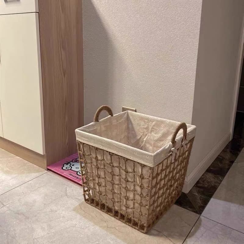ランドリーバスケット レース編み刺繍入りランドリー収納