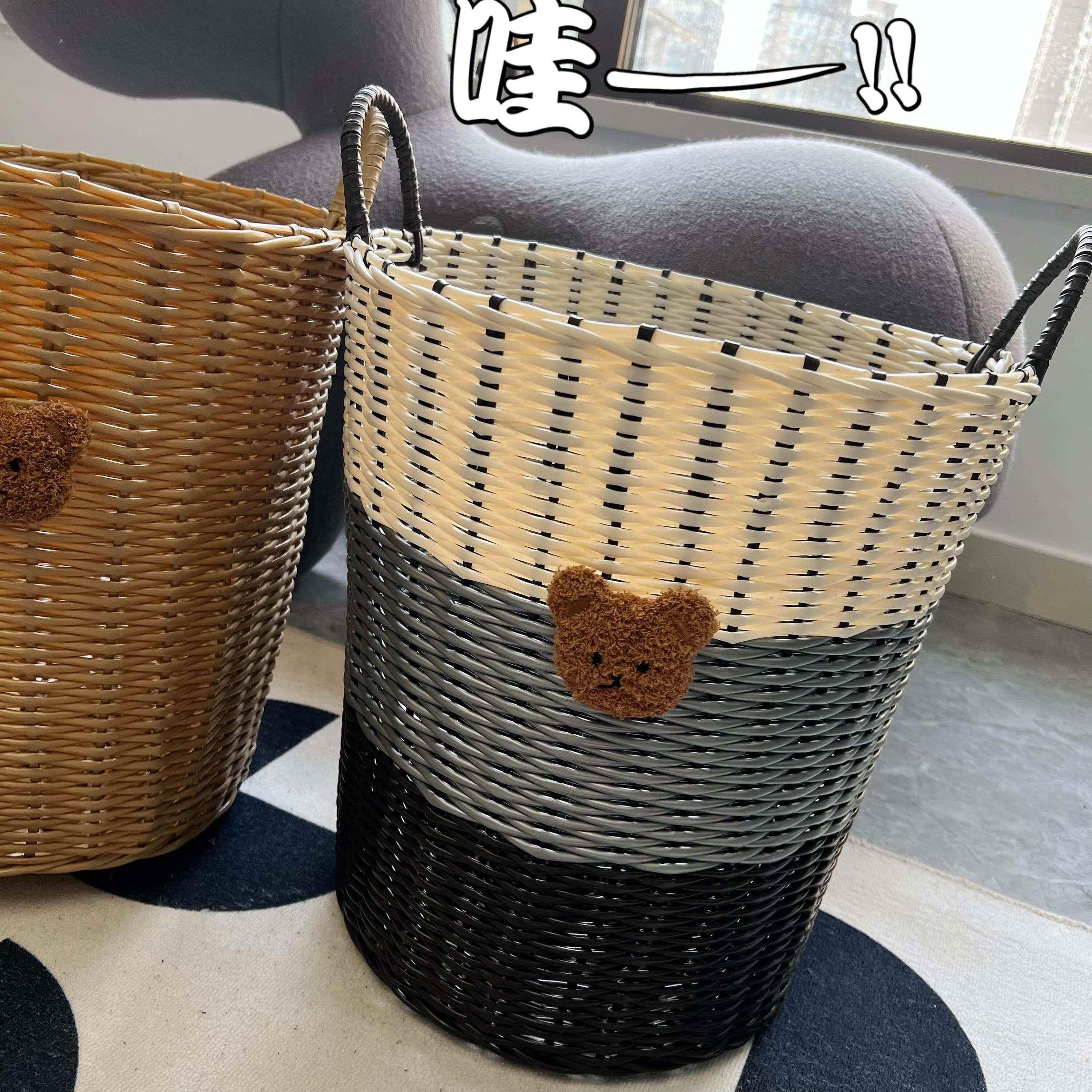 ランドリーバスケット くまモチーフ 籐編み収納かご